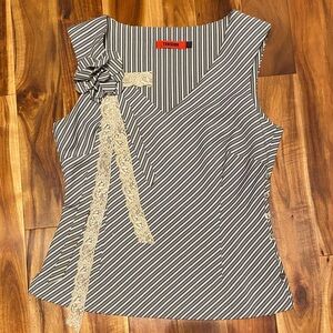 Elegant Striped Blouse with Lace Accent